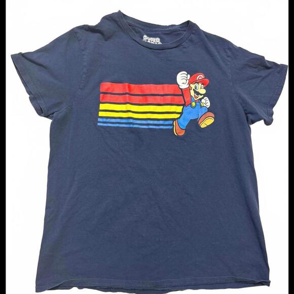 Nintendo Other - Super‎ Mario T-Shirt Size Medium Retro Graphic Nintendo Blue Colorful